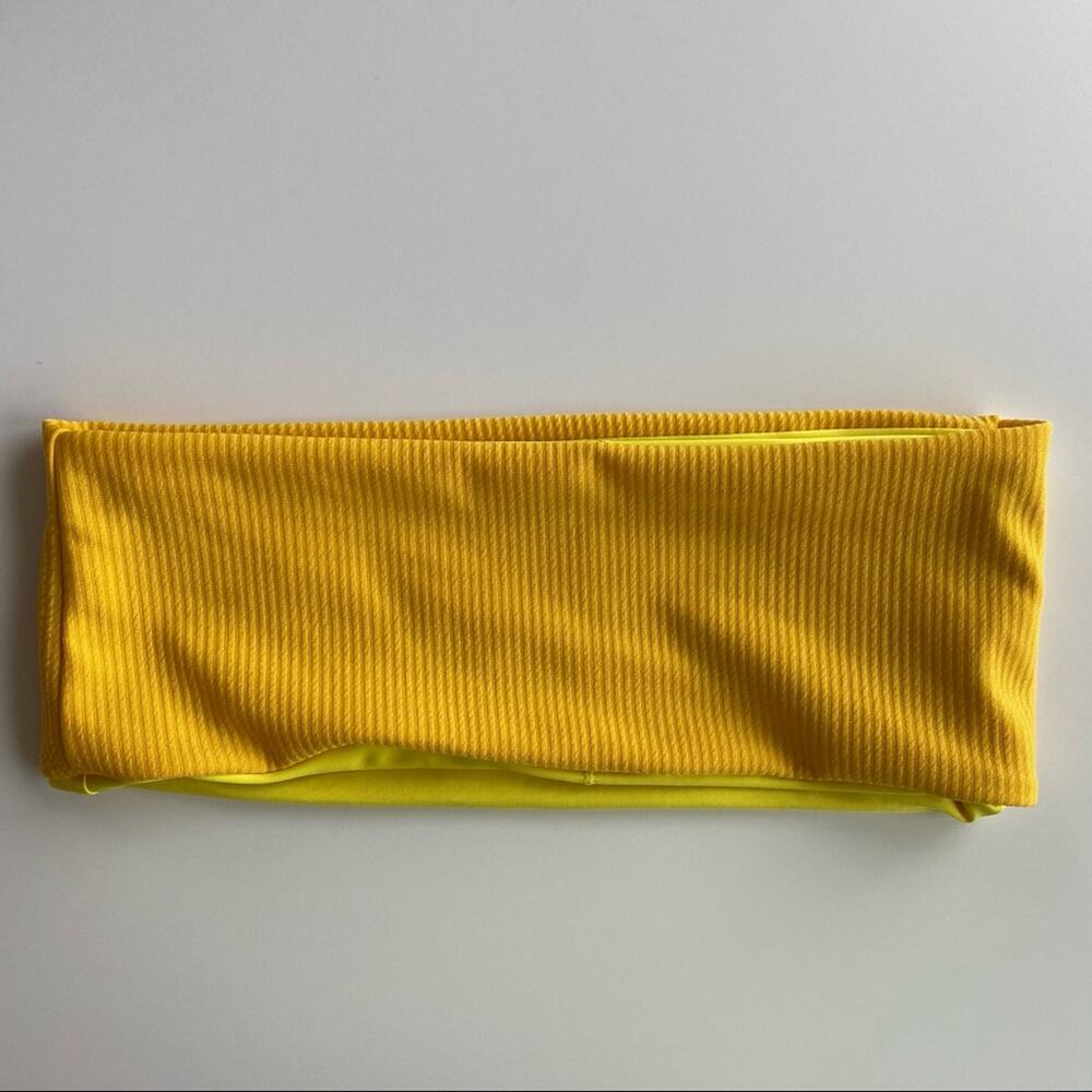 Yellow Ribbed Bandeau Bikini Top Size Medium